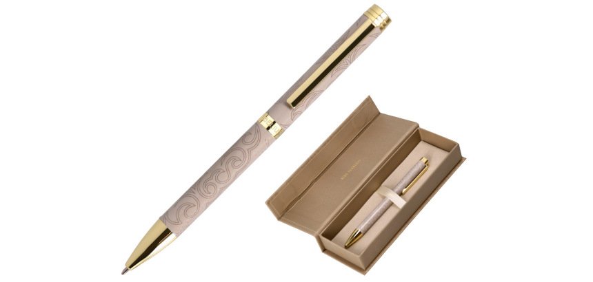 Boligrafo belius wild west aluminio color beige dorado tinta color azul caja de diseño