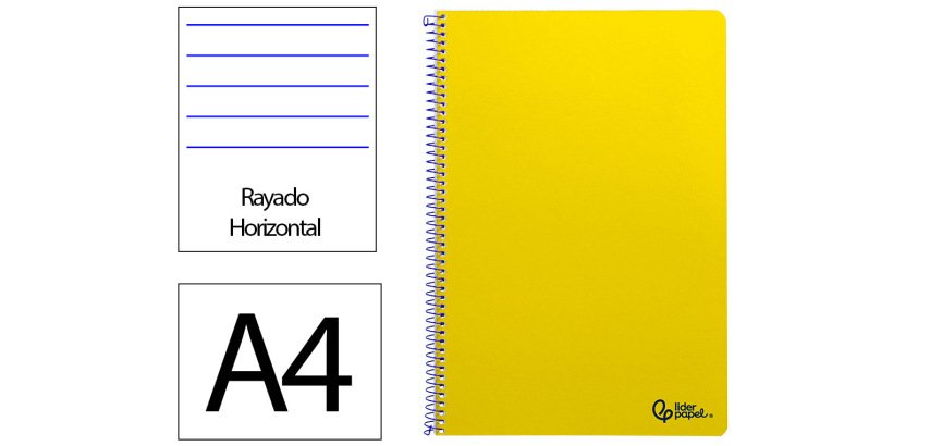 Cuaderno espiral liderpapel a4 smart tapa blanda 80h 75gr rayado horizontal con margen color amarillo
