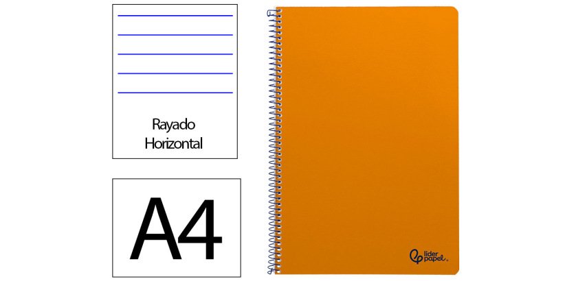Cuaderno espiral liderpapel a4 smart tapa blanda 80h 75gr rayado horizontal con margen color naranja