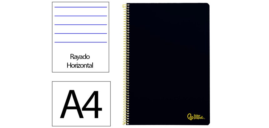 Cuaderno espiral liderpapel a4 smart tapa blanda 80h 75gr rayado horizontal con margen color negro