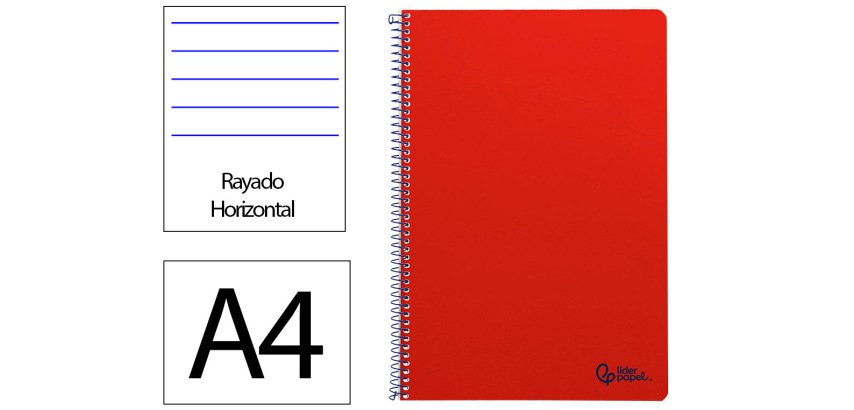 Cuaderno espiral liderpapel a4 smart tapa blanda 80h 75gr rayado horizontal con margen color rojo