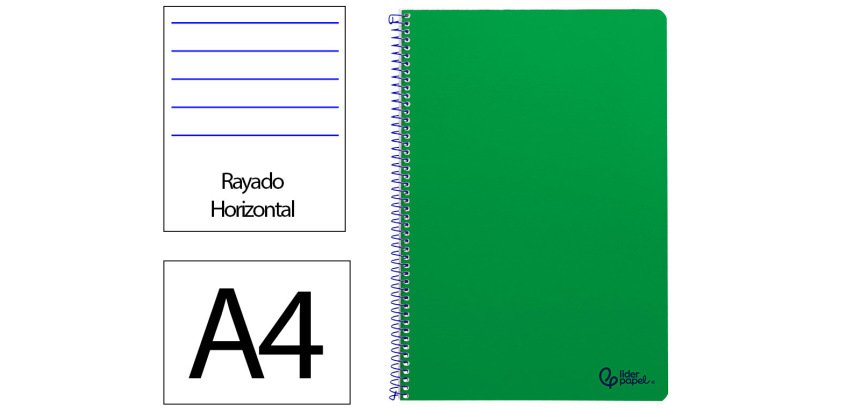 Cuaderno espiral liderpapel a4 smart tapa blanda 80h 75gr rayado horizontal con margen color verde