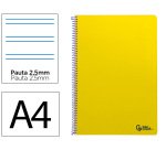 Cuaderno espiral liderpapel a4 smart tapa blanda 80h 75gr pauta 2,5mm con margen color amarillo