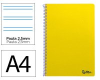 Cuaderno espiral liderpapel a4 smart tapa blanda 80h 75gr pauta 2,5mm con margen color amarillo