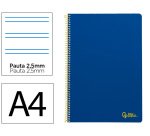Cuaderno espiral liderpapel a4 smart tapa blanda 80h 75gr pauta 2,5mm con margen color azul oscuro