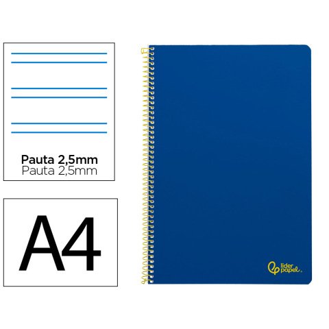 Cuaderno espiral liderpapel a4 smart tapa blanda 80h 75gr pauta 2,5mm con margen color azul oscuro