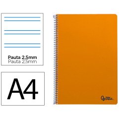 Cuaderno espiral liderpapel a4 smart tapa blanda 80h 75gr pauta 2,5mm con margen color naranja