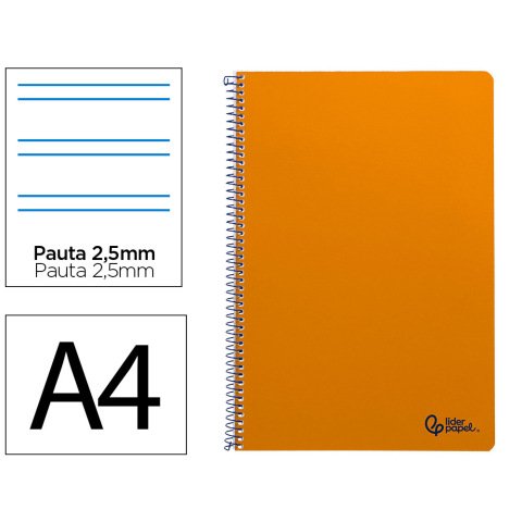 Cuaderno espiral liderpapel a4 smart tapa blanda 80h 75gr pauta 2,5mm con margen color naranja