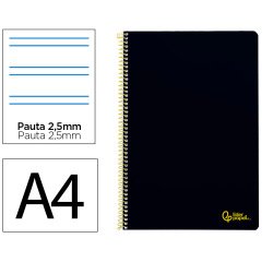 Cuaderno espiral liderpapel a4 smart tapa blanda 80h 75gr pauta 2,5mm con margen color negro