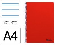 Cuaderno espiral liderpapel a4 smart tapa blanda 80h 75gr pauta 2,5mm con margen color rojo