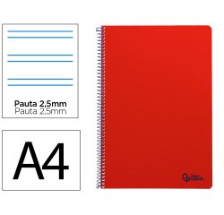 Cuaderno espiral liderpapel a4 smart tapa blanda 80h 75gr pauta 2,5mm con margen color rojo
