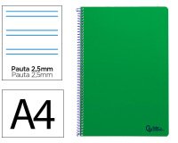 Cuaderno espiral liderpapel a4 smart tapa blanda 80h 75gr pauta 2,5mm con margen color verde
