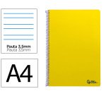 Cuaderno espiral liderpapel a4 smart tapa blanda 80h 75gr pauta 3,5mm con margen color amarillo
