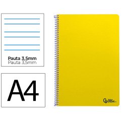 Cuaderno espiral liderpapel a4 smart tapa blanda 80h 75gr pauta 3,5mm con margen color amarillo