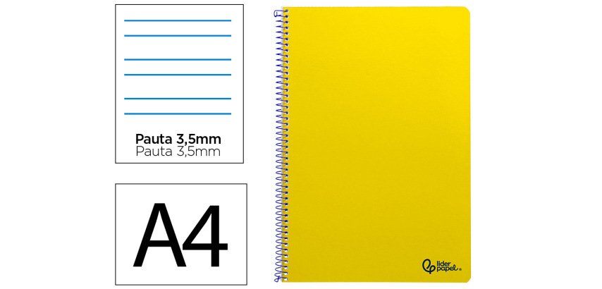Cuaderno espiral liderpapel a4 smart tapa blanda 80h 75gr pauta 3,5mm con margen color amarillo