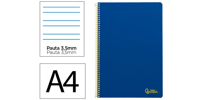 Cuaderno espiral liderpapel a4 smart tapa blanda 80h 75gr pauta 3,5mm con margen color azul oscuro