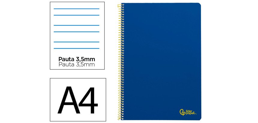 Cuaderno espiral liderpapel a4 smart tapa blanda 80h 75gr pauta 3,5mm con margen color azul oscuro