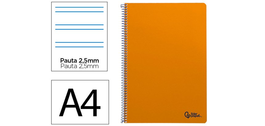 Cuaderno espiral liderpapel a4 smart tapa blanda 80h 75gr pauta 3,5mm con margen color naranja