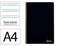 Cuaderno espiral liderpapel a4 smart tapa blanda 80h 75gr pauta 3,5mm con margen color negro