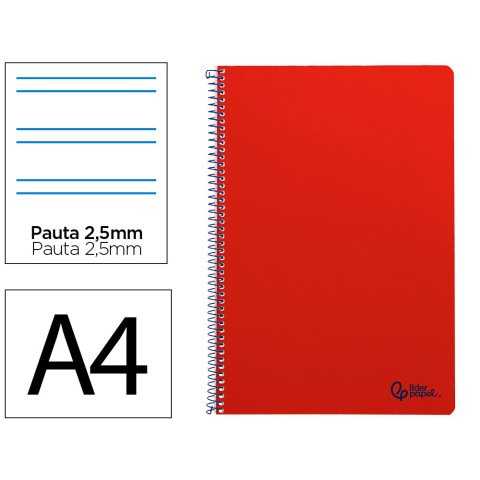 Cuaderno espiral liderpapel a4 smart tapa blanda 80h 75gr pauta 3,5mm con margen color rojo