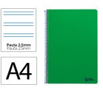 Cuaderno espiral liderpapel a4 smart tapa blanda 80h 75gr pauta 3,5mm con margen color verde