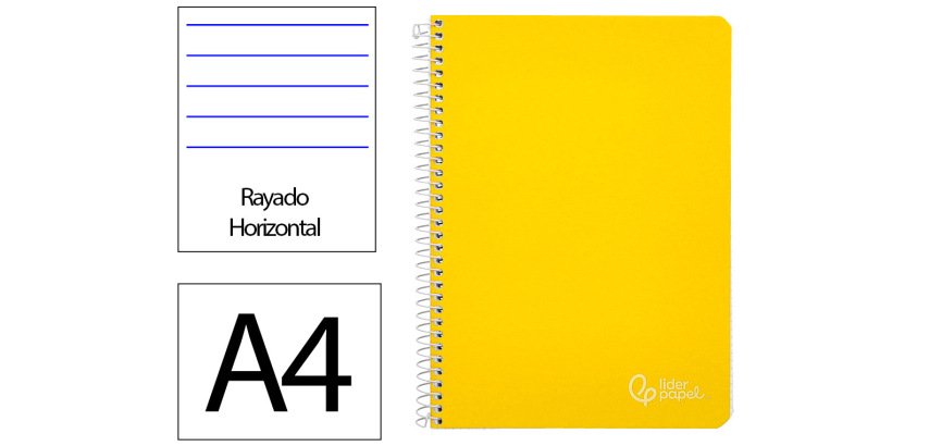 Cuaderno espiral liderpapel a4 witty tapa dura 80h 90gr rayado horizontal con margen color amarillo