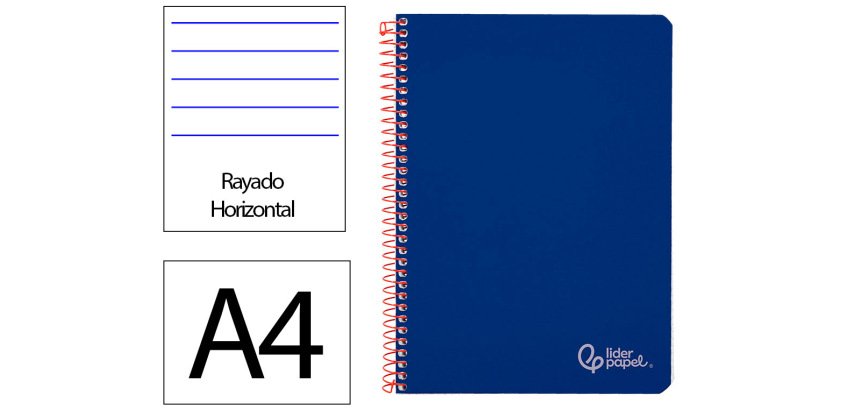 Cuaderno espiral liderpapel a4 witty tapa dura 80h 90gr rayado horizontal con margen color azul oscuro
