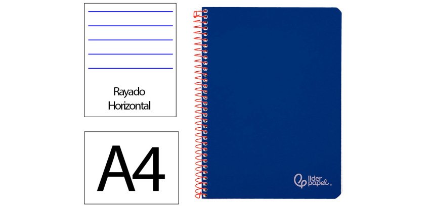 Cuaderno espiral liderpapel a4 witty tapa dura 80h 90gr rayado horizontal con margen color azul oscuro