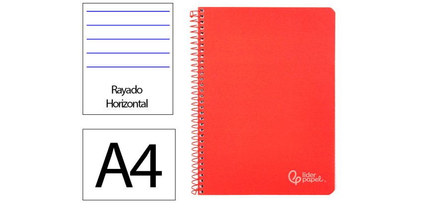 Cuaderno espiral liderpapel a4 witty tapa dura 80h 90gr rayado horizontal con margen color rojo