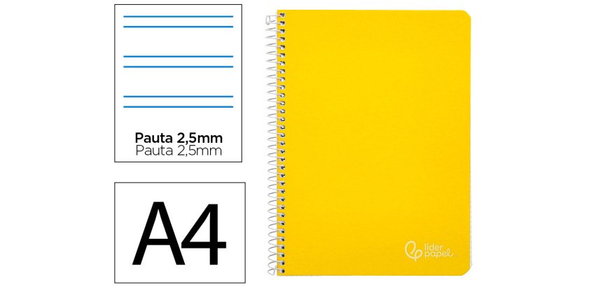 Cuaderno espiral liderpapel a4 witty tapa dura 80h 90gr pauta 2,5mm con margen color amarillo
