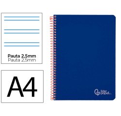 Cuaderno espiral liderpapel a4 witty tapa dura 80h 90gr pauta 2,5mm con margen color azul oscuro
