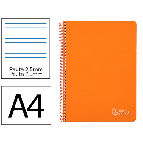 Cuaderno espiral liderpapel a4 witty tapa dura 80h 90gr pauta 2,5mm con margen color naranja