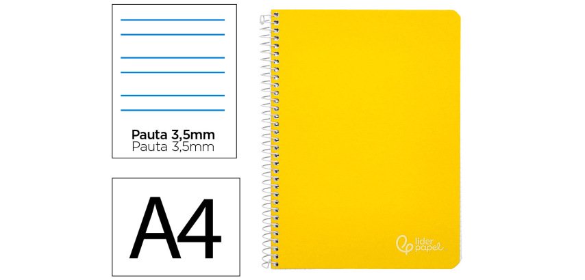 Cuaderno espiral liderpapel a4 witty tapa dura 80h 90gr pauta 3,5mm con margen color amarillo