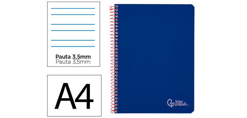 Cuaderno espiral liderpapel a4 witty tapa dura 80h 90gr pauta 3,5mm con margen color azul oscuro