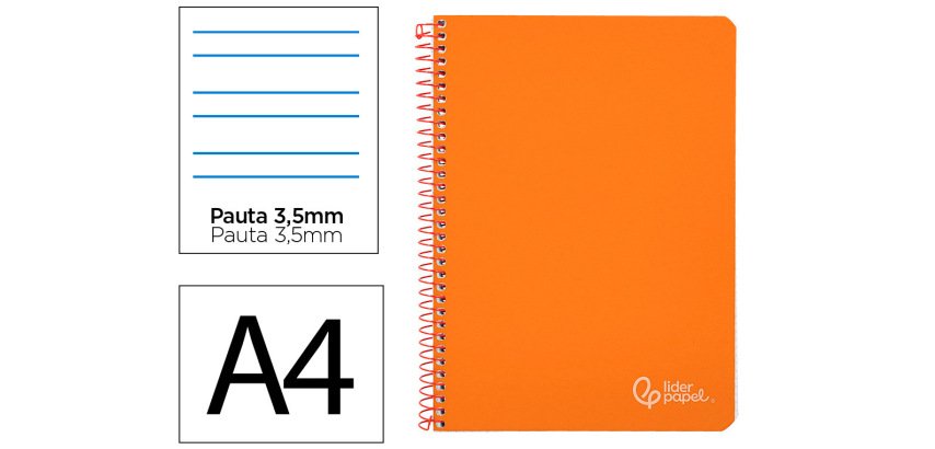 Cuaderno espiral liderpapel a4 witty tapa dura 80h 90gr pauta 3,5mm con margen color naranja