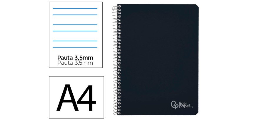 Cuaderno espiral liderpapel a4 witty tapa dura 80h 90gr pauta 3,5mm con margen color negro