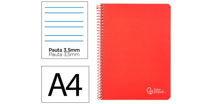 Cuaderno espiral liderpapel a4 witty tapa dura 80h 90gr pauta 3,5mm con margen color rojo