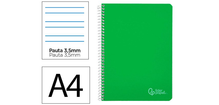 Cuaderno espiral liderpapel a4 witty tapa dura 80h 90gr pauta 3,5mm con margen color verde
