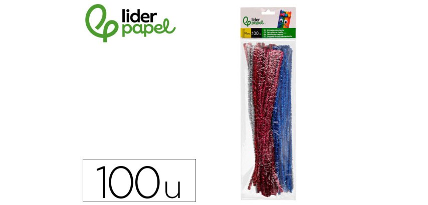Limpiapipas de chenilla liderpapel 30 cm colores brillantes surtidos bolsa de 100 unidades