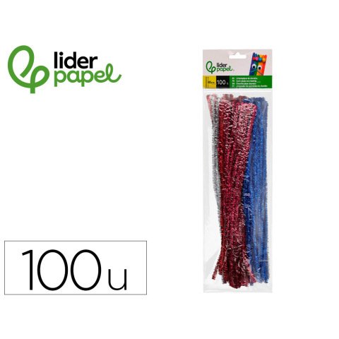 Limpiapipas de chenilla liderpapel 30 cm colores brillantes surtidos bolsa de 100 unidades