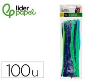 Limpiapipas de chenilla liderpapel 30 cm colores mate surtidos bolsa de 100 unidades