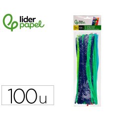 Limpiapipas de chenilla liderpapel 30 cm colores mate surtidos bolsa de 100 unidades