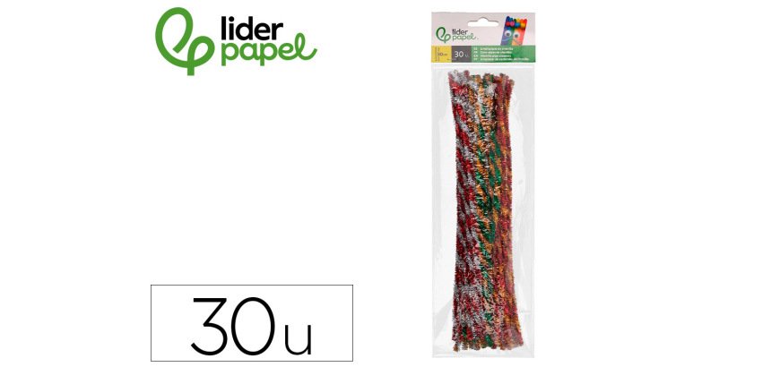 Limpiapipas de chenilla liderpapel 30 cm dos colores brillantes surtidos bolsa de 30 unidades