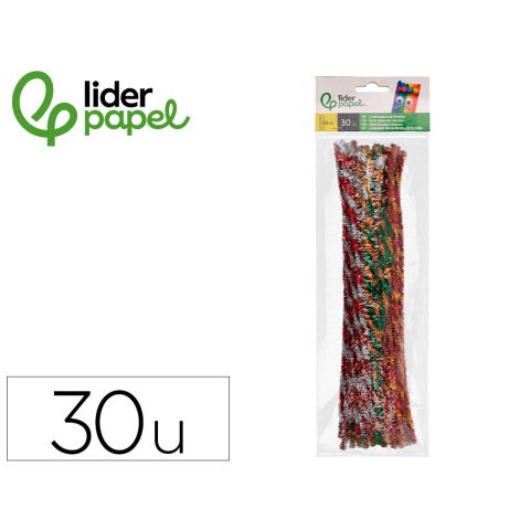 Limpiapipas de chenilla liderpapel 30 cm dos colores brillantes surtidos bolsa de 30 unidades