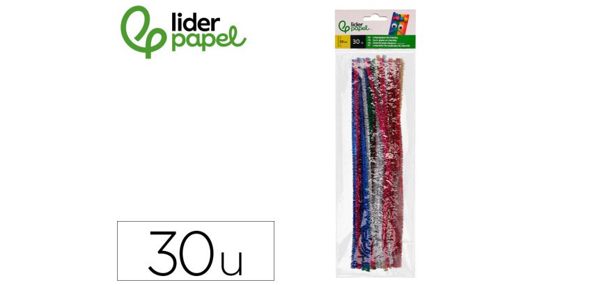 Limpiapipas de chenilla liderpapel 30 cm colores brillantes surtidos bolsa de 30 unidades