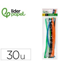 Limpiapipas de chenilla liderpapel 30 cm colores mate surtidos bolsa de 30 unidades
