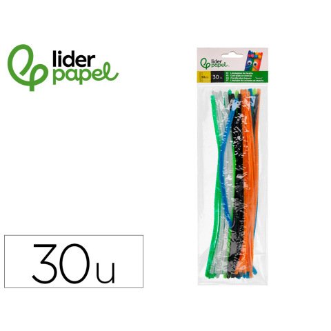 Limpiapipas de chenilla liderpapel 30 cm colores mate surtidos bolsa de 30 unidades