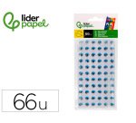 Ojo adhesivo liderpapel 10 mm con pupila negra y pestaña de color azul pack de 66 unidades