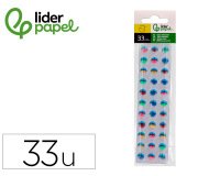 Ojo adhesivo liderpapel 10 mm con pupila de color y pestaña de color pack de 33 unidades