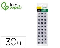 Ojo adhesivo liderpapel 12 mm blanco con pupila negra pack de 30 unidades